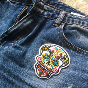 Sugar Skull - Tygmärke - Gult kors i pannan