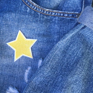 guldstjärna vit kant jeans - tygmärke