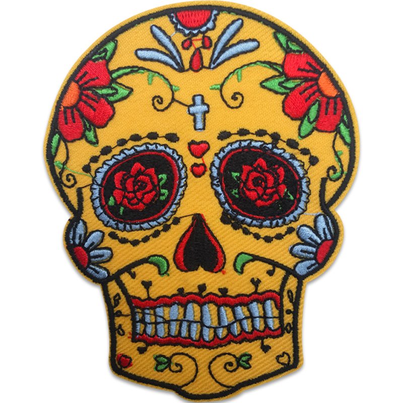 Gul Sugar Skull - Tygmärke