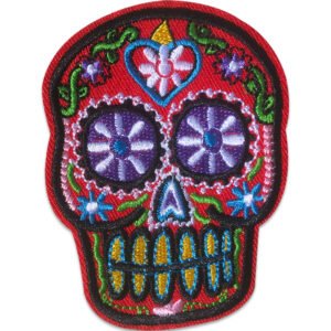 Mexikansk Dödskalle - Tygmärke - Blått hjärta