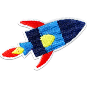 blå raket röda vingar - tygmärke