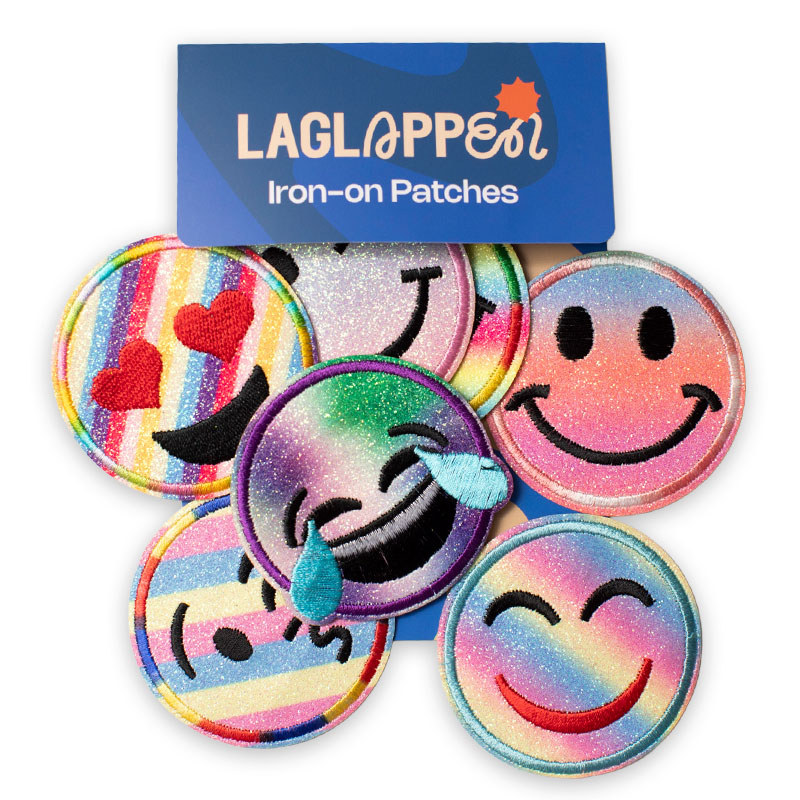 glitter smileys tygmärken
