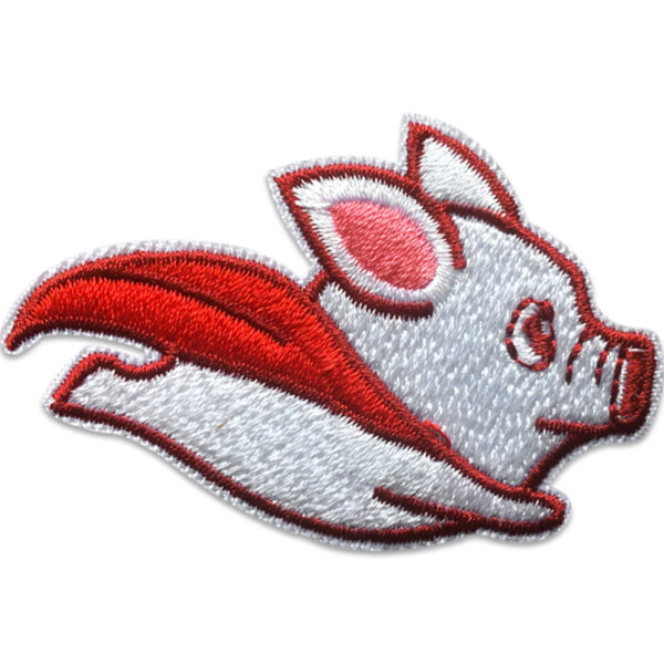 flygande gris med röd mantel - tygmärke