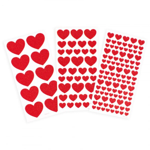 stickers för barn - glittriga röda hjärtan - 146 st