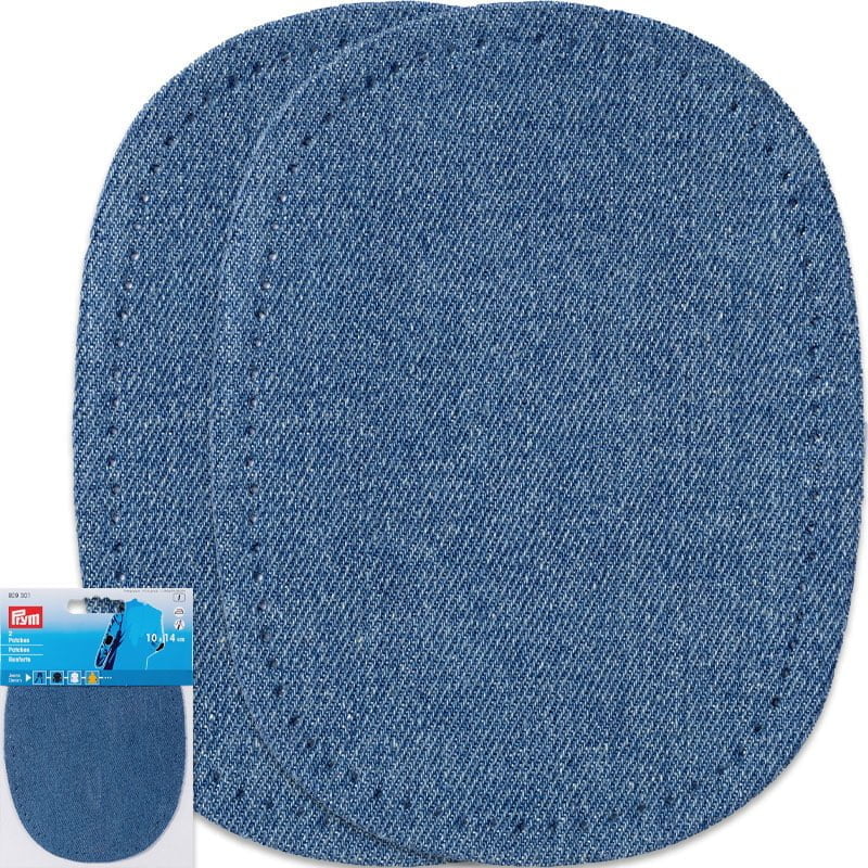 Knälappar i Jeans - Mellanblå , Med perforering