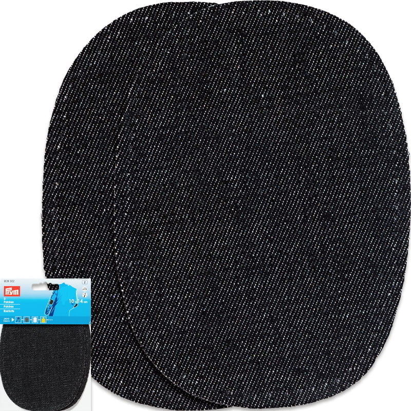 Knälappar i Jeans - Svart , Med perforering