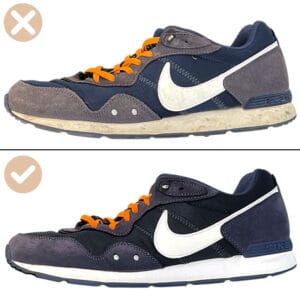 Före och efterbild av rengjorda sneakers
