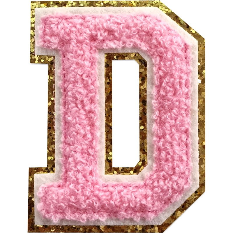Tygmärken bokstäver - A-Z - Välj din bokstav - Rosa/Guld , D