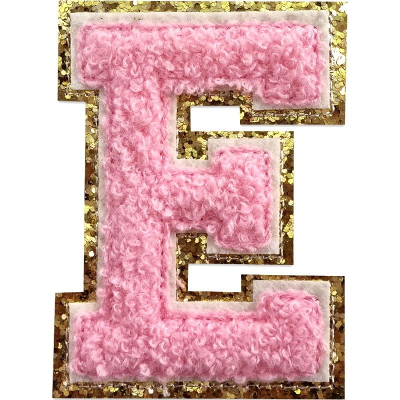 Tygmärken bokstäver - A-Z - Välj din bokstav - Rosa/Guld , E