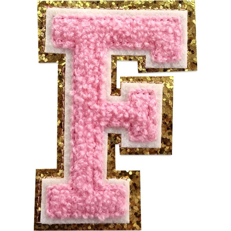 Tygmärken bokstäver - A-Z - Välj din bokstav - Rosa/Guld , F