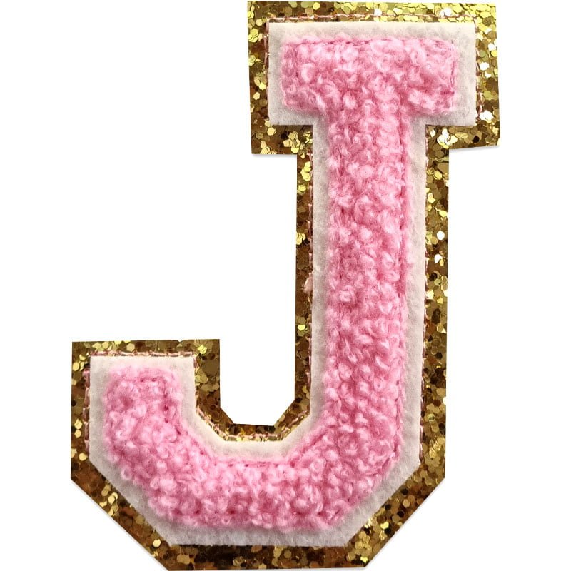 Tygmärken bokstäver - A-Z - Välj din bokstav - Rosa/Guld , J