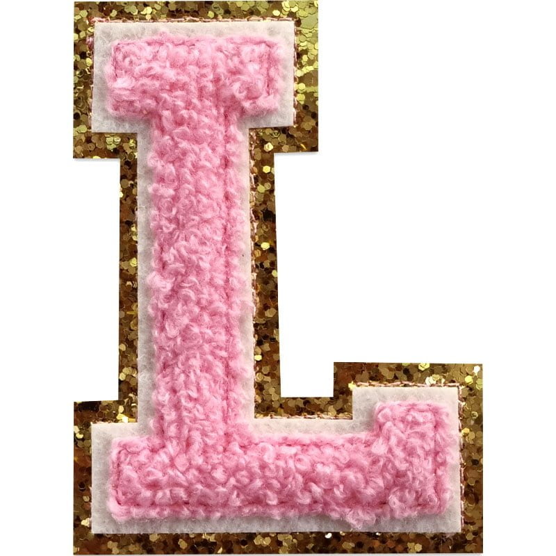 Tygmärken bokstäver - A-Z - Välj din bokstav - Rosa/Guld , L