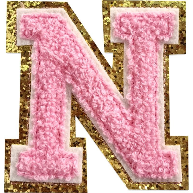 Tygmärken bokstäver - A-Z - Välj din bokstav - Rosa/Guld , N
