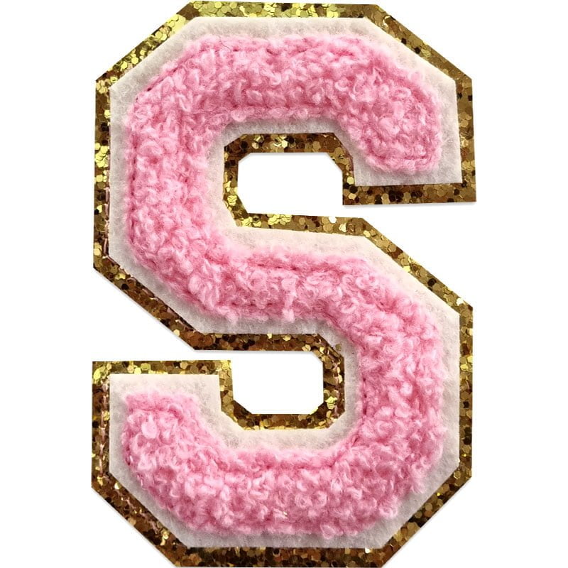 Tygmärken bokstäver - A-Z - Välj din bokstav - Rosa/Guld , S
