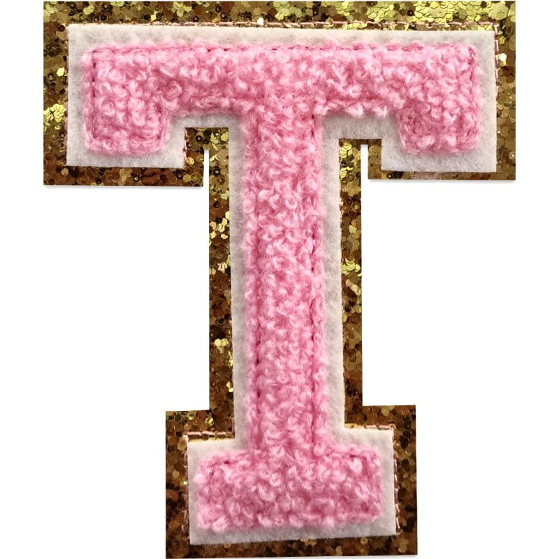 Tygmärken bokstäver - A-Z - Välj din bokstav - Rosa/Guld , T
