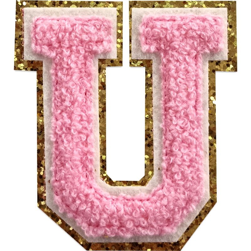 Tygmärken bokstäver - A-Z - Välj din bokstav - Rosa/Guld , U