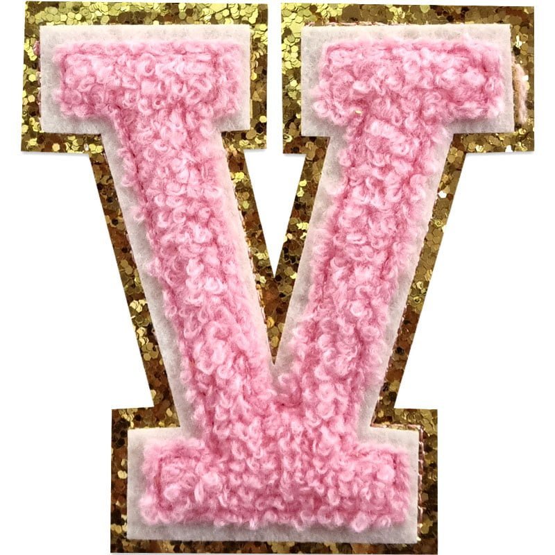 Tygmärken bokstäver - A-Z - Välj din bokstav - Rosa/Guld , V