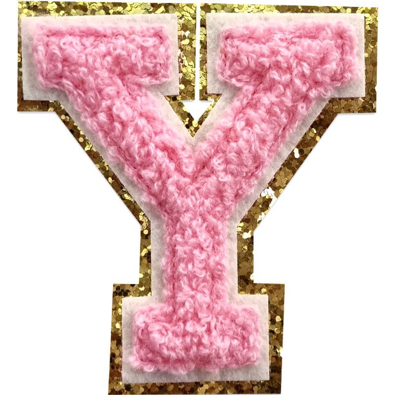 Tygmärken bokstäver - A-Z - Välj din bokstav - Rosa/Guld , Y