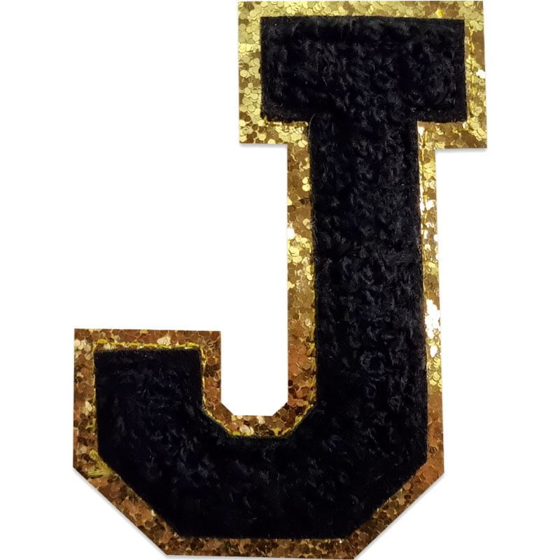 Tygmärken bokstäver - A-Z - Välj din bokstav - Svart/Guld , J