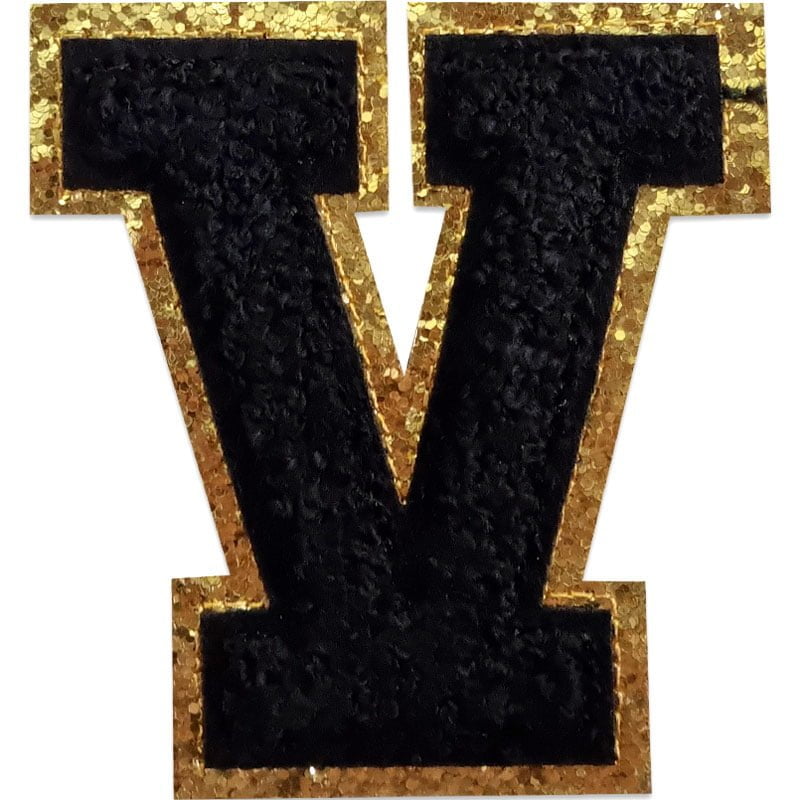 Tygmärken bokstäver - A-Z - Välj din bokstav - Svart/Guld , V