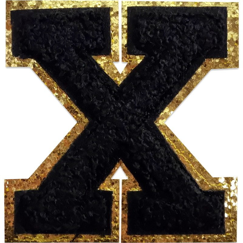 Tygmärken bokstäver - A-Z - Välj din bokstav - Svart/Guld , X