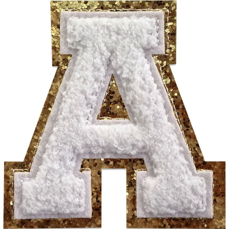 Tygmärken bokstäver - A-Z - Välj din bokstav - Vit/Guld , A