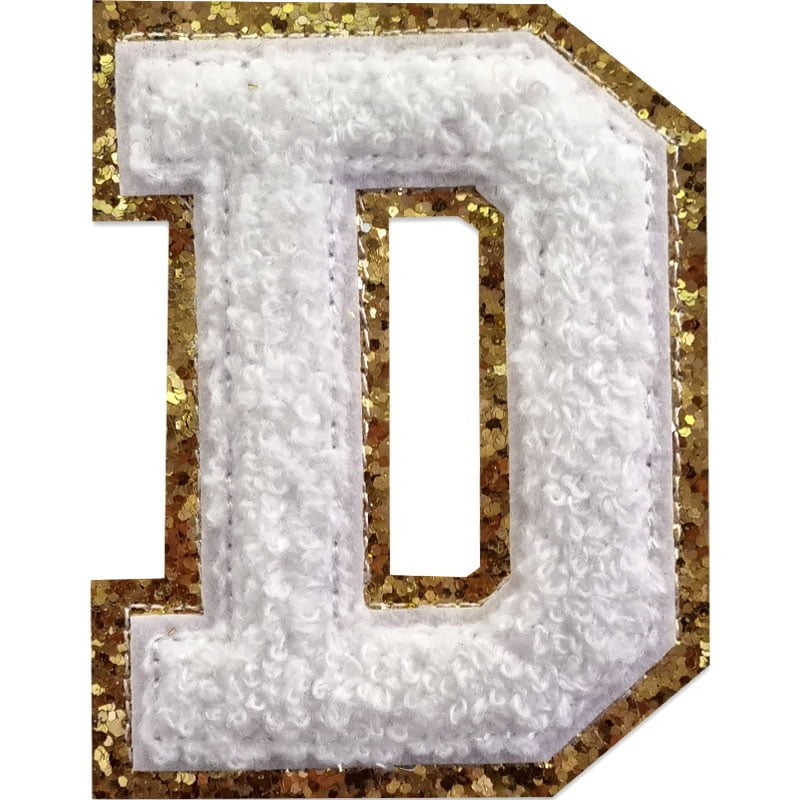 Tygmärken bokstäver - A-Z - Välj din bokstav - Vit/Guld , D