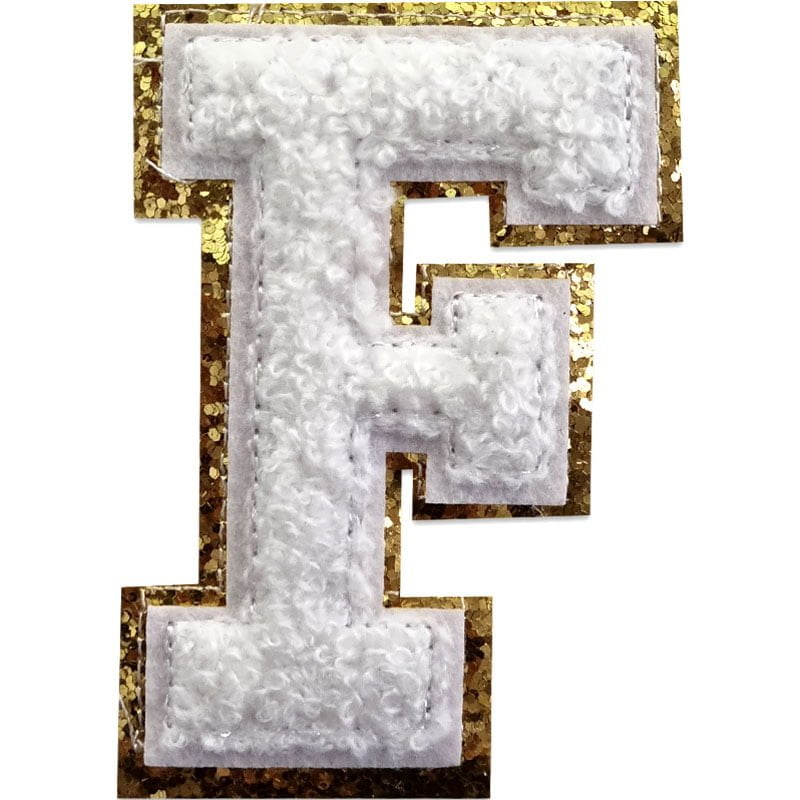 Tygmärken bokstäver - A-Z - Välj din bokstav - Vit/Guld , F