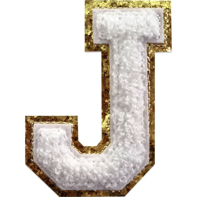 Tygmärken bokstäver - A-Z - Välj din bokstav - Vit/Guld , J