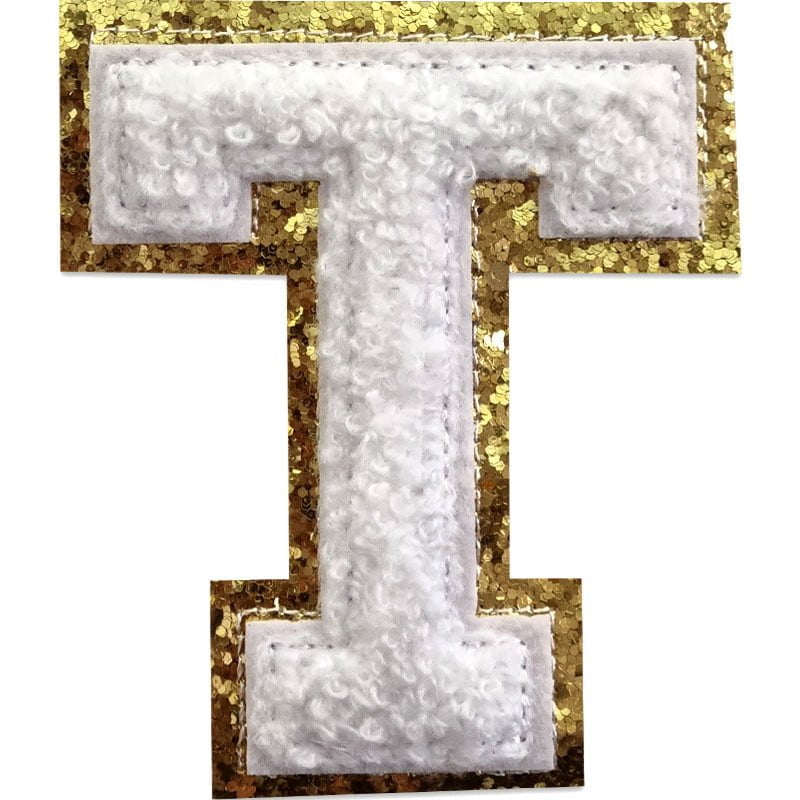 Tygmärken bokstäver - A-Z - Välj din bokstav - Vit/Guld , T
