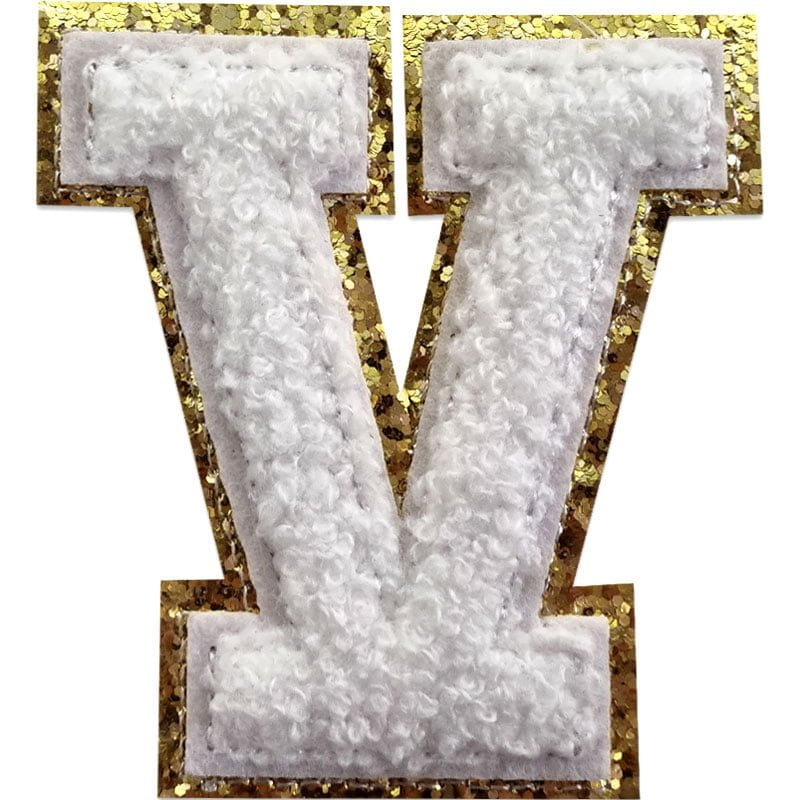 Tygmärken bokstäver - A-Z - Välj din bokstav - Vit/Guld , V