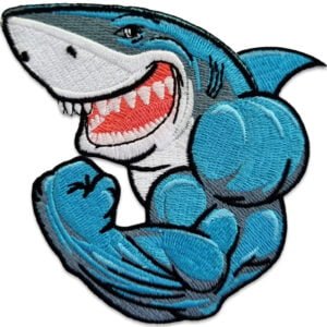 Gym Bro - Stryka på märke - haj med muskler