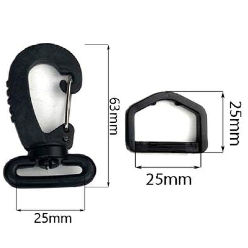 Karbinhakar med D-ringar – för väskor och remmar - Plast/metall , 25 mm