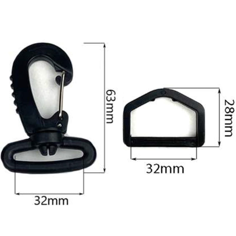 Karbinhakar med D-ringar – för väskor och remmar - Plast/metall , 32 mm