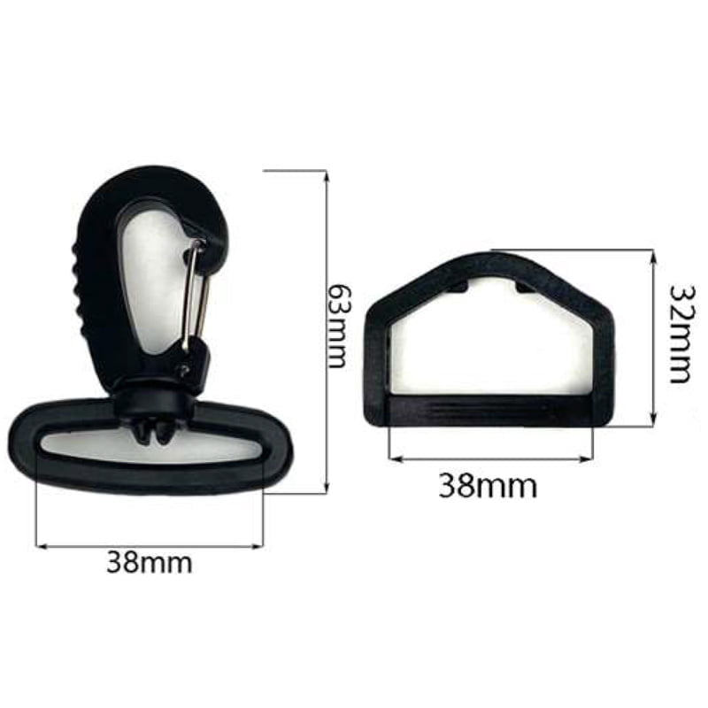 Karbinhakar med D-ringar – för väskor och remmar - Plast/metall , 38 mm